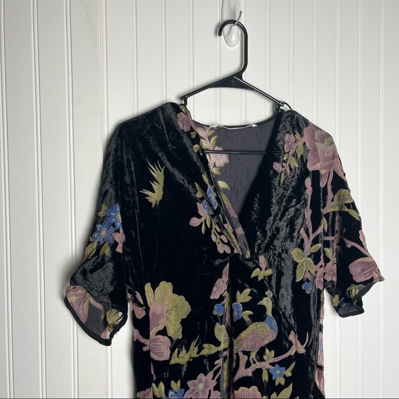 Zara Dresses Zara Velvet Floral Black Faux High Slit Wrap Maxi